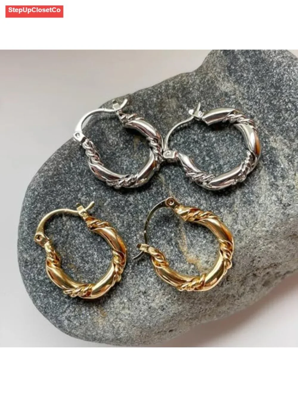 14K Gold Plated Twisted Huggie Hoop Earrings for Women, 925 Sterling Silver